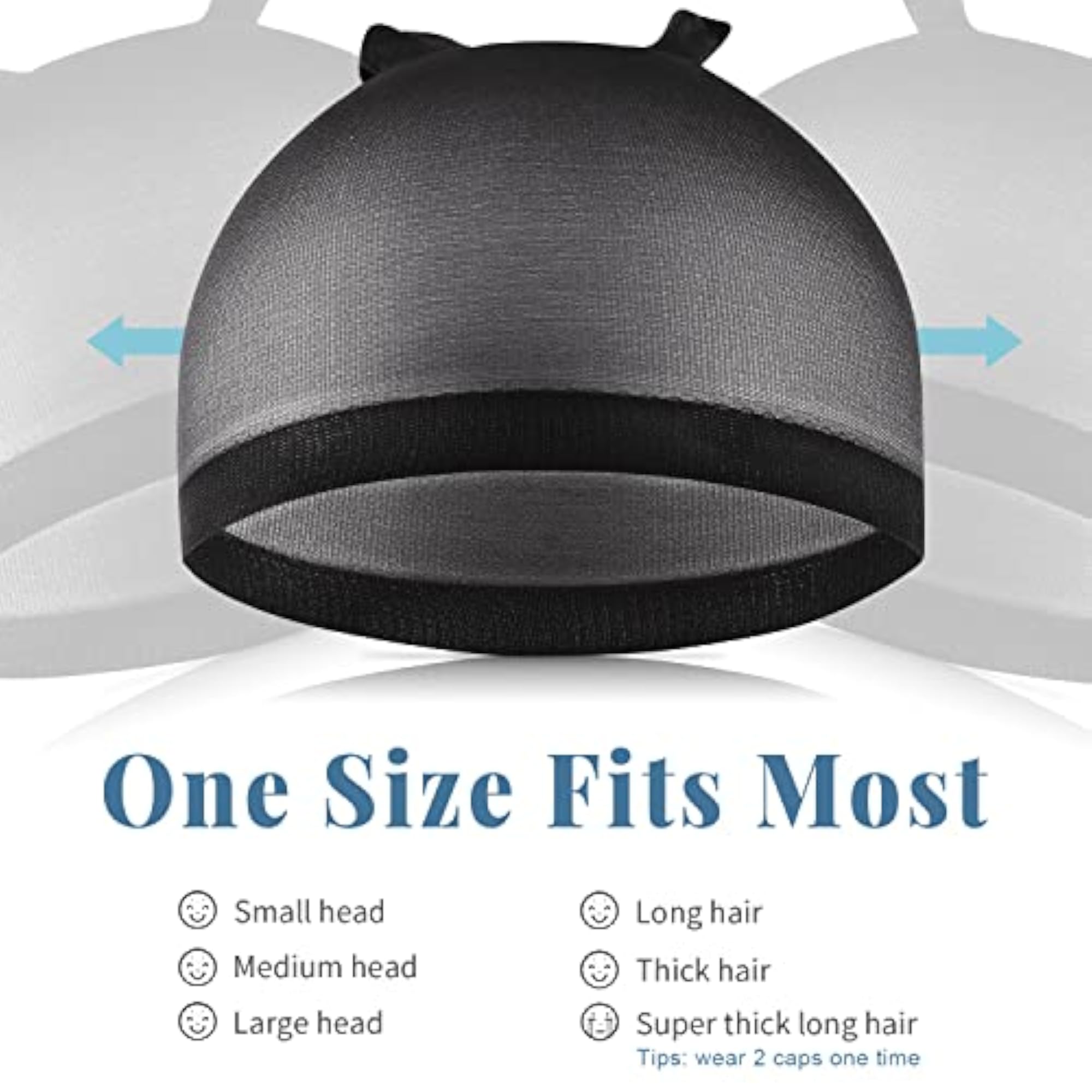 Women's 2pcs Stretchy Black Wig Caps